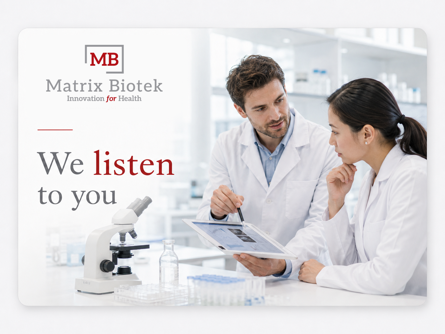 We listen to you — researchers discussing results in a laboratory